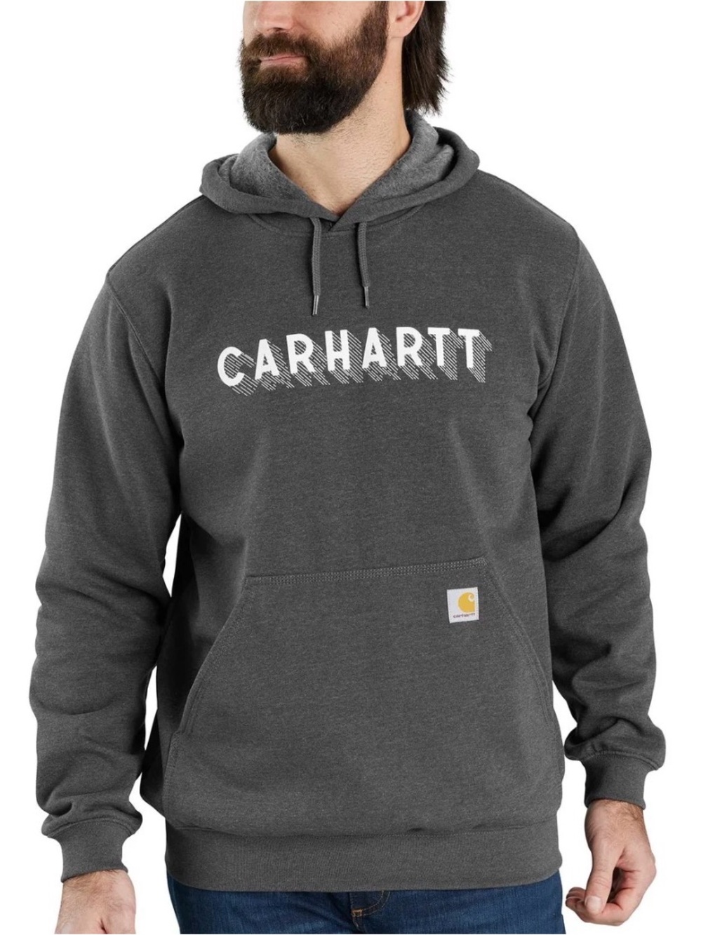 Carhartt Men's Dark Charcoal Logo Pullover Hoodie Rain Defender